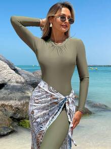 Swim Mulvari 夏季新款三件套泳衣长袖长裤裹裙中分泳衣布基尼泳衣阿拉伯服装 - 綠色 - 查看 3