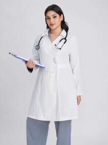 Scrubzie Plus Size Anti-Wrinkle, Moisture-Wicking Criss-Cross Wrap Women's /Lab Coat, White Coat - White - View 5