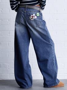 COUREZ Baggy Fit Wide Leg Washed Jeans Y2K Vintage Cotton - Baby Blue - View 3