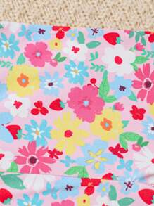SHEIN Playful Pals 4件装女婴休闲碎花纯色打底裤套装，四季皆宜，秋冬季时尚百搭 - 彩色 - 查看 6