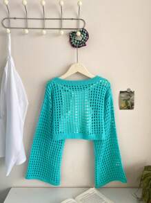 Áo len dài tay cổ tròn rộng rãi màu trơn cho bé gái tuổi mới lớn - Màu xanh ngọc - Xem 2