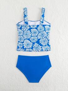 2pcs/Set Tween Girls' Cutout Swimsuit - Multicolor - View 2