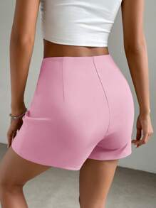 SHEIN EZwear Summer Pink Solid High Waist Split Hem Skort - Pink - View 2