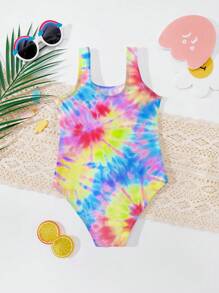 Traje de baño de una pieza casual y sencillo apropiado para niñas jóvenes en verano - Multicolor - Ver 2