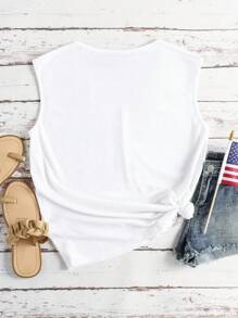 Plus Size Women Heart Pattern V-Neck Sleeveless Top, Suitable For Summer & Spring - White - View 2