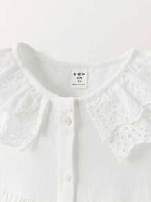 SHEIN Young Girls Vacation Cute Style Collar Seashell Button Embroidered Sundress - Beige - View 8