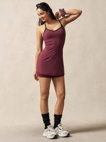 VARSIVA Women's Halter Design Casual Athletic Sports Mini Dress & Shorts - Burgundy - View 7