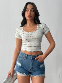 RueChic Damen Multipack Weich Gestreift Rundhals Lässig Passform T-Shirt