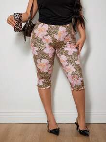SHEIN ICON Leggings Capri Plus Size con stampa leopardata e floreale