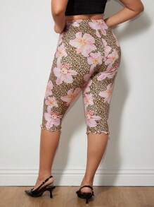 SHEIN ICON Leggings Capri Plus Size con stampa leopardata e floreale