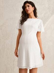 MaterniWear Vestido de maternidade com decote redondo e manga curta, para trabalho/escritório - Branco - Ver 3