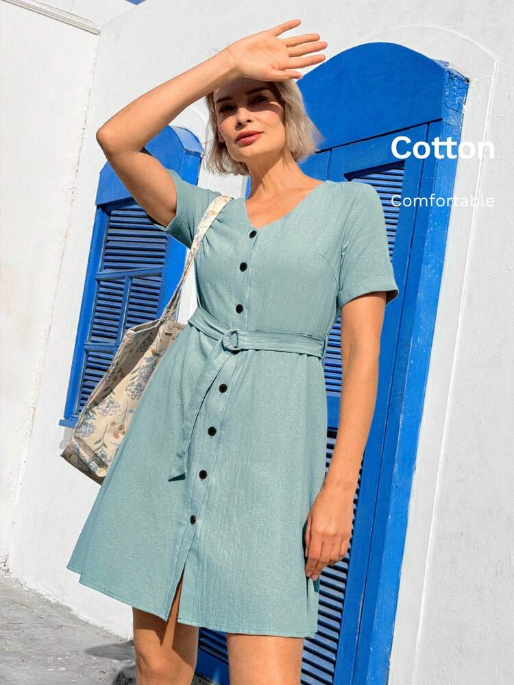 Women Short Casual Dress, Short Sleeve Simple Fashionable Everyday Wear