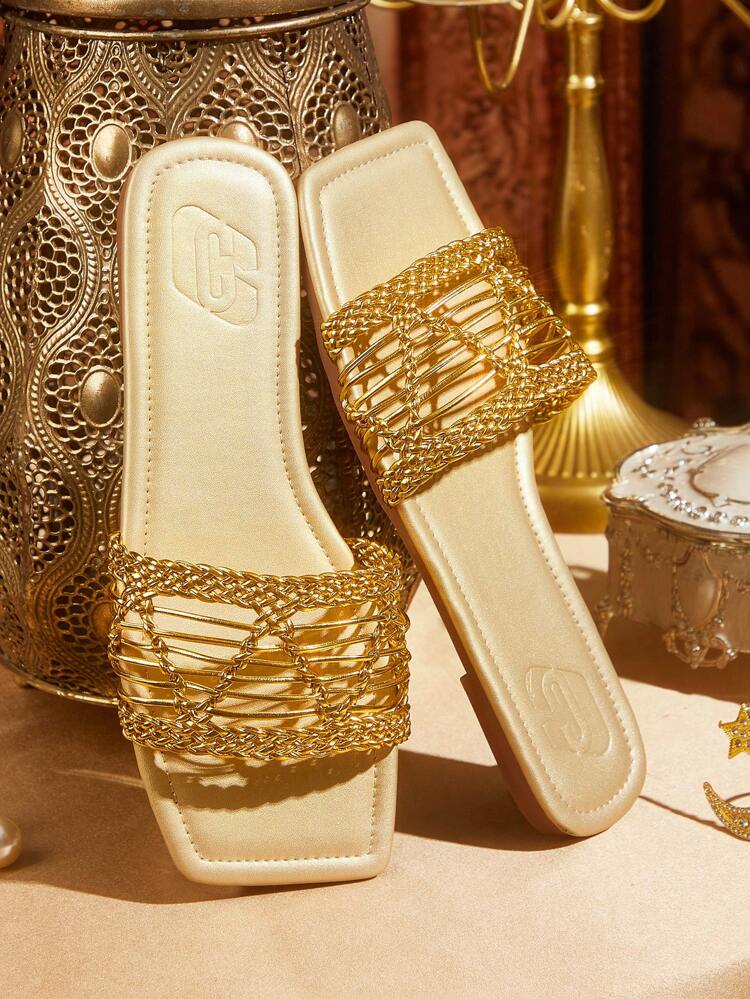 CUCCOO TILAWA Women's Gold Minimalist Pointy-Toe Flats, Elegant, Comfortable, Slip-On Casual Shoes For Work, Dating, Formal Occasions