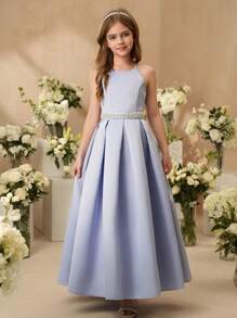 SHEIN 女童高端奢华小众钢琴小提琴表演服生日主持人朗诵指挥服 - 灰色 - 查看 4