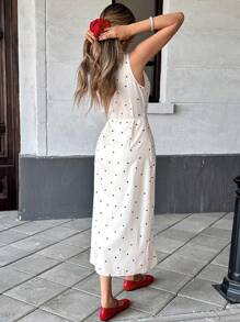 SHEIN Essnce Damen Lässig Herz Muster Knopfleiste ärmellos Midi-Kleid für den Sommer