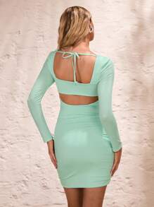 Glamine Robe décontractée à manches longues et col carré de couleur unie, adaptée pour l'été