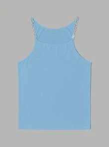 Manfinity Men's Fashion Chain Link Patchwork Casual Suspender Tank Top - Blue - View 6