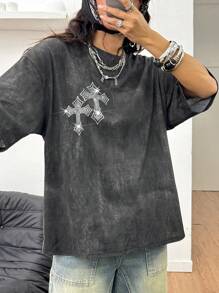 Coolane Camisetas largas con estampado de diamantes brillantes y estilo vintage de conciertos y festivales musicales de verano de mujer para el estilo callejero Y2K