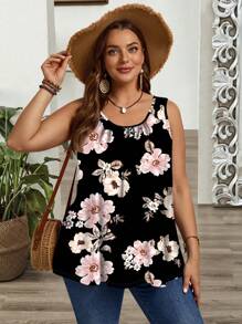 SHEIN CURVE+ Plus Size Casual Minimalist Sleeveless Racerback Tank Top Suitable For Going Out - Multicolor - View 4
