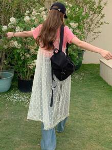 DAZY 夏季新款宽松休闲毕业蕾丝透视中长连衣裙 - 白色 - 查看 4