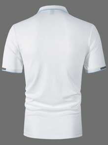 Manfinity Mode Men's Summer Casual Contrast Trim Short Sleeve Polo Shirt Polo Shirt For Men Shirts For Men Men Polo Shirts - White - View 2