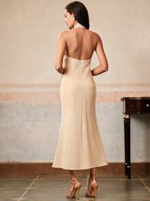 Anewsta Vestido ajustado de estilo retro hecho a mano para mujer - Caqui - Ver 5
