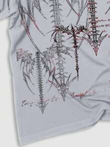 ROMWE MEN Goth 男士时尚标语印花短袖T恤，夏季 - 淺灰色 - 查看 4