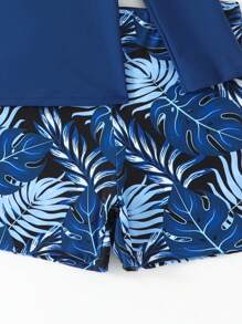 SHEIN Tween Boy Letter Print Long Sleeve Top And Plant Pattern Swim Trunks Set - Multicolor - View 5