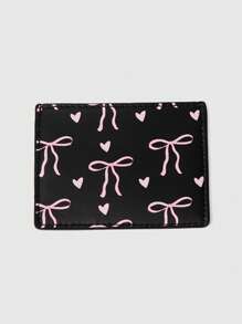 ROMWE Kawaii Cute Pink Bowknot Design Compact Card Holder Case, Adorable Credit Card Wallet - Black - View 4