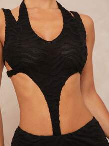 Lumalex Outing Swimsuit Swimwear Swim Cover-Up Bikini Set Fairycore Summer Swimsuit Swimwear Swim Vacation Elegant Easter Bohemian BOHO Sea Beach Hot Outdoor Richly Layered Wedding Season Banquet Coming Of Age Ceremony Beach Seaside Women's Low Cut Backless Textured Sheer Floral Dress - Black - View 6
