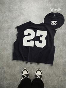 Manfinity EMRG 街头休闲白色“23”印花超大短款背心