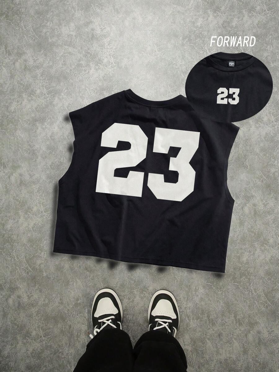 Manfinity EMRG 街头休闲白色“23”印花超大短款背心