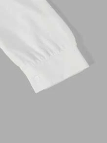 Flirla Plus Size Women Button Design Long Sleeve Casual Shirt - Black and White - View 3