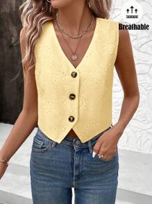 SHEIN LUNE Camisa de mujer con chaleco bordada de manera romántica para primavera
