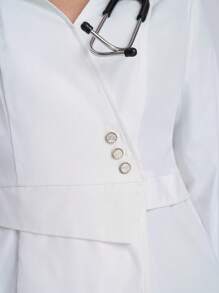 Scrubzie Plus Size Anti-Wrinkle, Moisture-Wicking Criss-Cross Wrap Women's /Lab Coat, White Coat - White - View 7