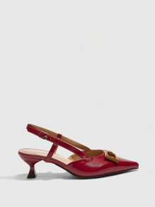 CUCCOO BIZCHIC Giày cao gót hở mũi thời trang nữ, trang trí dây xích, giày đi làm - Đỏ - Xem 6