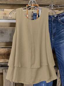 Joress Plus Size Women Dopamine Summer Beach Resort Vintage Double Ruffle Strap Camisole