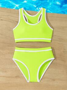 SHEIN Tween Girls' Summer Vacation Beach Contrast Trim Bikini Set - Yellow - View 7