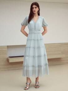MOTF STUDIO FRILL SHORT SLEEVE DRESS - Light Grey - View 4
