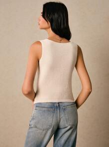 Poéselle Chic Chunky Knit Crop Top - Perfect For Effortless Summer Style,Summer Knit Tops,  Crop Tops, Women's Casual Wear, Boho Knitwear, Stylish Summer Outfits - Apricot - View 3