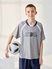 JNSQ Tween-Mädchen Kleidung und kurzärmlige Jersey-Oberteile für Outdoor-Sportarten für Jungen, lustige Farbblock-T-Shirts für Outdoor-Sportarten mit Buchstaben- und Zahlendruck für Kinder
