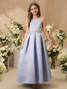 SHEIN 女童高端奢华小众钢琴小提琴表演服生日主持人朗诵指挥服 - 灰色 - 查看 3