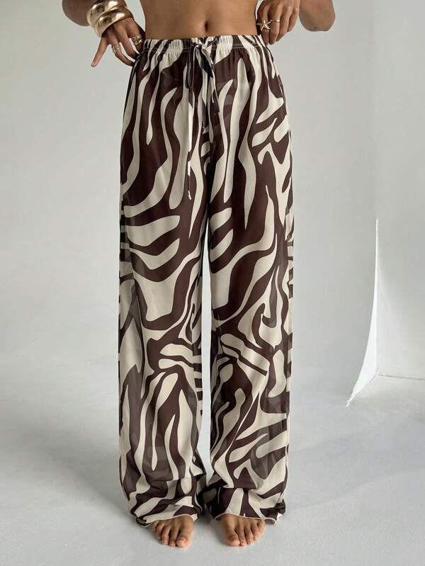 Aloruh Calça Pantalona de Cobertura de Praia de Cintura Baixa com Estampa de Zebra, Nova Coleção Primavera Verão, Roupas de Verão para Férias, Roupas de Praia Boho para Mulheres, Vestuário Country & Western para Mulheres