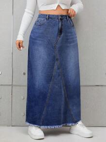 SHEIN ICON Falda Vaquera Recta De Talla Grande Para Mujer