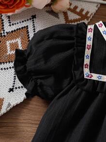 Set de 2 blusas con cuello redondo, manga abullonada, volante en el bajo, cinta floral e cremallera invisible, suaves y lindas, apropiadas para uso en casa y exterior, para niña bebé, nueva temporada de primavera/verano/otoño