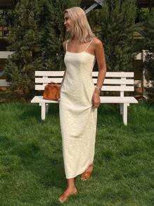 Livesso Robe longue femme unicolore sans manches, à la mode pour l'été, robe casual pour femme - Blanc - Voir 4