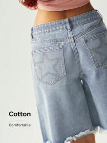 Bohemela BOHO Cowgirl Outfit Star Print Raw Hem Bermuda Shorts