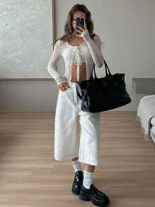 DAZY Women's White Loose Casual Straight Leg Cropped Jeans - White - View 3