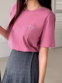 DAZY Women's Heart Printed Short Sleeve T-Shirt - Hot Pink - View 5