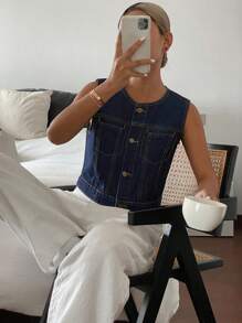 DAZY Nuovo gilet di jeans da donna per festival musicali estivi, abbigliamento autunnale
